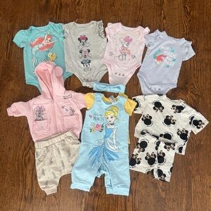 Disney Baby Mix - Pastel Onesie & Outfit Bundle (Ariel, Minnie, Cinderella)